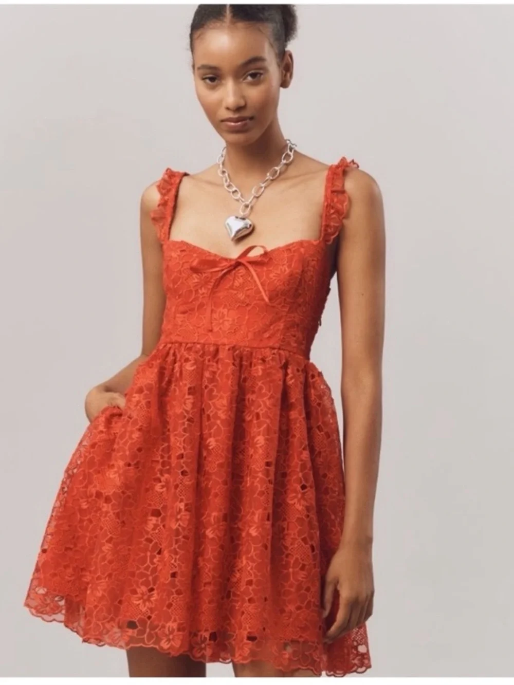 anthropologie red lace dress Anthropologie Red Lace Dress Sz 0 XS (0-2)